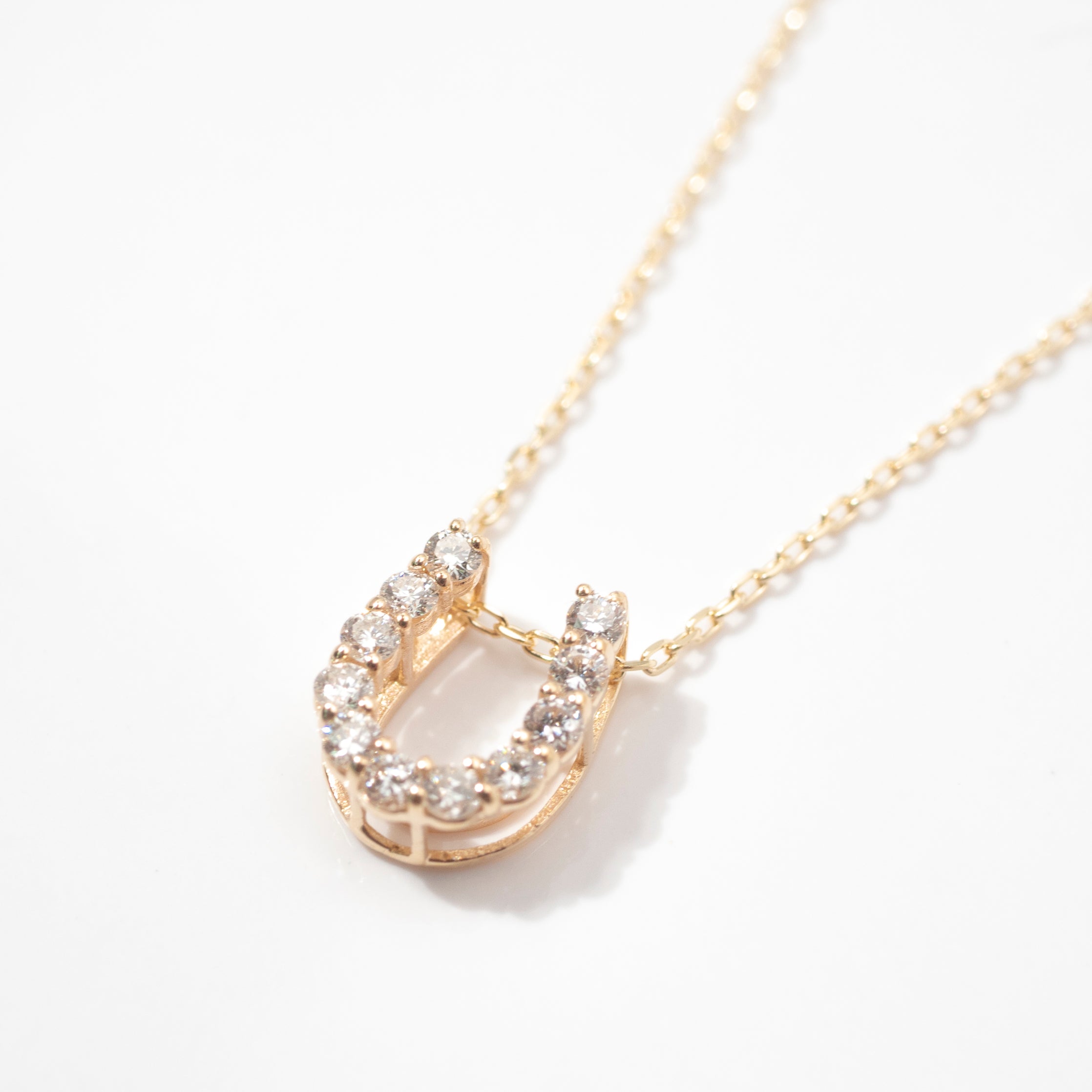 【フルダイヤ】K18YG 馬蹄ネックレス