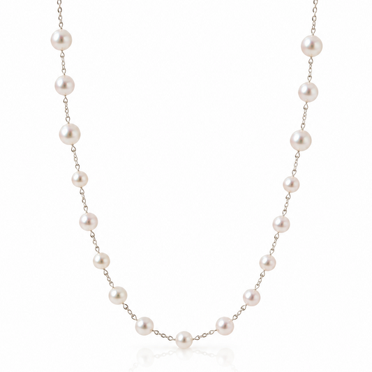 Pearl jewelry－Akoya Pearl Station Necklace