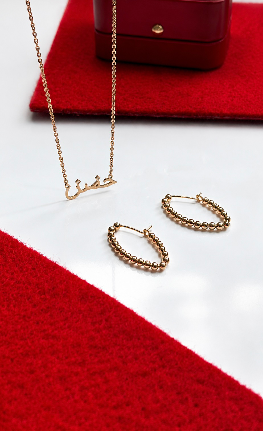 Signature Calligraphy 【 Hug 】 Necklace / Marquise Candy Earrings【 Small 】/ Neo Pearl Ring