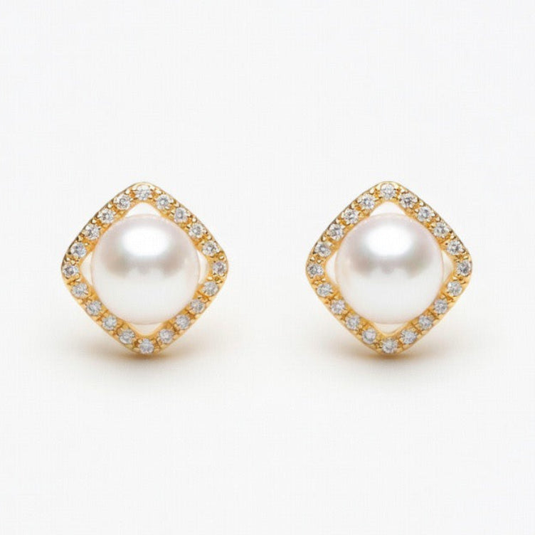 AKOYA PEARL SQUARE HALO EARING