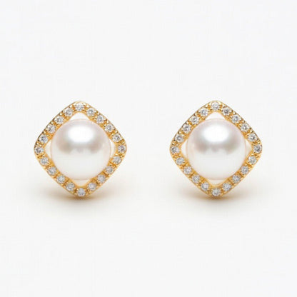 AKOYA PEARL SQUARE HALO EARING