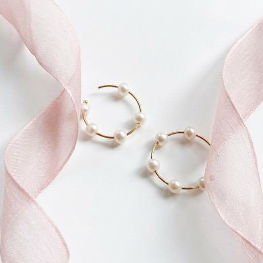 Pearl Tree Hoop Earrings