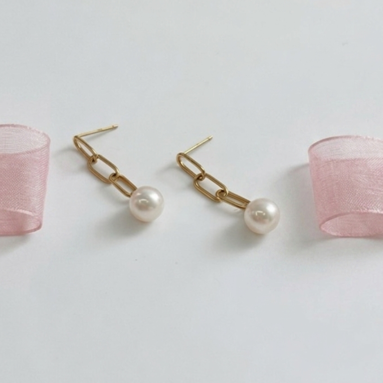 Akoya Pearl Chain Earings
