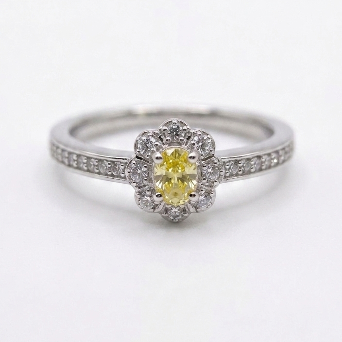 Oval Shape Yellow Diamond Ring