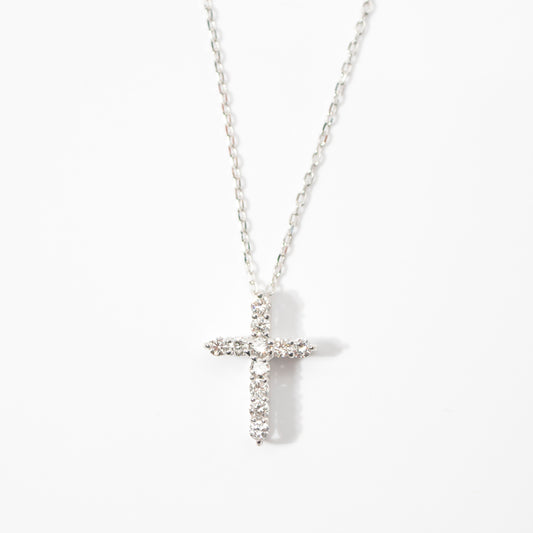 【フルダイヤ】K18WG クロスネックレス